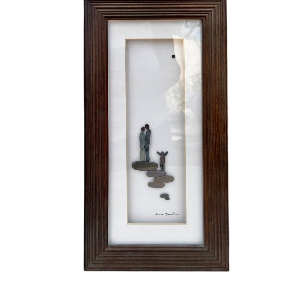 Sharon Nowlan Framed Pebble Art "Family Ties" Wall Decor 15" X 8" X 1" Handmade